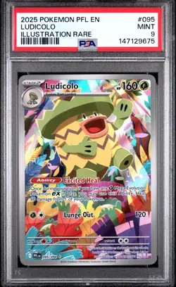 2025 POKEMON PFL EN-PHANTASMAL FLAMES ILLUSTRATION RARE #095 LUDICOLO PSA 9 - Image 1