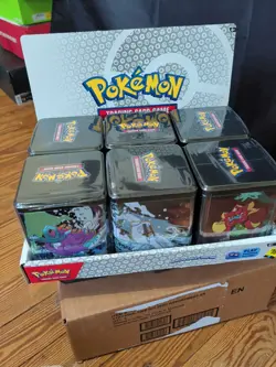 6 TINS ,2025 Pokemon TCG Stack Em High Stacking Tin With 3 Booter Packs - Image 1