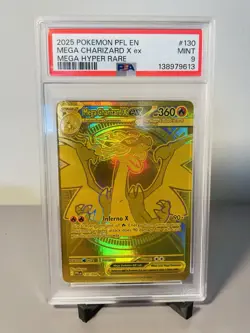 2025 POKEMON PHANTASMAL FLAMES MEGA HYPER RARE #130 MEGA CHARIZARD X EX PSA 9 - Image 1
