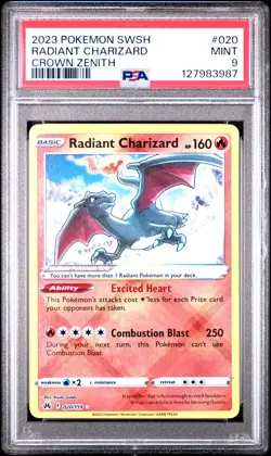 2023 POKEMON SWORD & SHIELD CROWN ZENITH #020 RADIANT CHARIZARD PSA 9 - Image 1