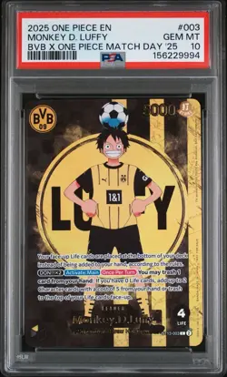2025 ONE PIECE PROMOS BVB X ONE PIECE MATCH DAY 2025 #003 MONKEY D. LUFFY PSA 10 - Image 1