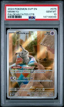 PSA 10 GEM MINT Mimikyu Paldean Fates Promo SVP EN 075 ETB Pokemon Card TCG 2024 - Image 1