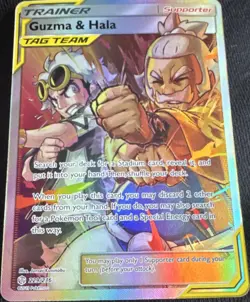 Pokemon TCG Guzma & Hala 229/236 Cosmic Eclipse TAG TEAM Full Art Holo - Image 1