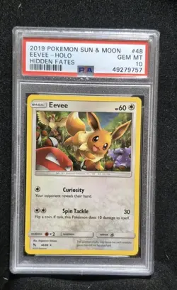2019 POKEMON SUN & MOON HIDDEN FATES #48 EEVEE HOLO PSA 10 - Image 1