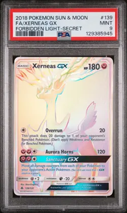 2018 POKEMON SUN & MOON FORBIDDEN LIGHT SECRET #139 FULL ART/XERNEAS GX PSA 9 - Image 1