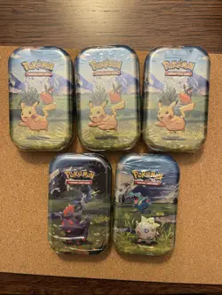 Pokemon TCG Ascended Hero’s 2 Pack Tin Factory Sealed New Lot Of 5 w/ 3 Pikachu - Image 1