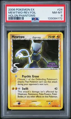 2006 POKEMON EX HOLON PHANTOMS #24 MEWTWO-REVERSE FOIL PSA 8 - Image 1