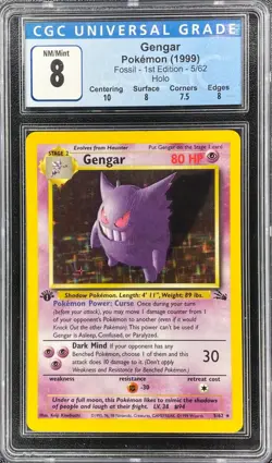 Pokemon Gengar Fossil 1st Edition Holo #5 CGC 8 NM/Mint - Image 1