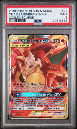 Charizard & Braixen GX 22/236 Cosmic Eclipse - Pokemon Holo Ultra Rare PSA 9 - Image 1