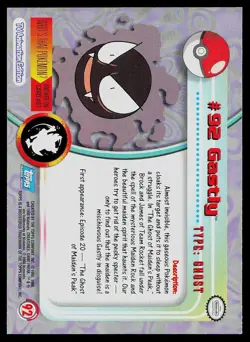 Pokemon Card Topps Trading Cards Series 2 Gastly #92 - Image 2