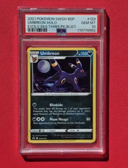 2021 POKEMON SWSH BLACK STAR PROMO #129 UMBREON-HOLO PSA 10 - Image 1
