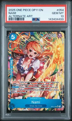 PSA 10 - 2025 ONE PIECE OP11-A FIST OF DIVINE SPEED ALTERNATE ART #054 NAMI QTY - Image 1