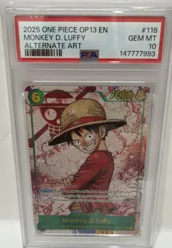 2025 ONE PIECE MONKEY D LUFFY OP13-118 CARRYING ON HIS WILL SEC ALT ART PSA 10 - Image 1