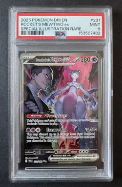 *PSA 9* Team Rocket's Mewtwo ex 231/182 SIR - Destined Rivals - Mint Pokemon - Image 1