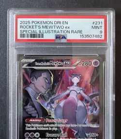 *PSA 9* Team Rocket's Mewtwo ex 231/182 SIR - Destined Rivals - Mint Pokemon - Image 2