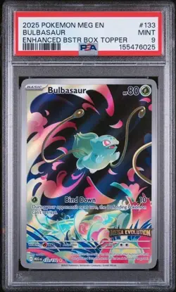 2025 Pokemon PSA 9 Bulbasaur #133/132 Stamped Promo Mega Evolution Box Topper - Image 1