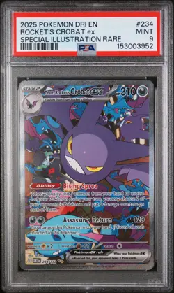 2025 POKEMON DRI EN-DESTINED RIVALS #234 TEAM ROCKET'S CROBAT EX PSA 9 - Image 1