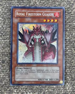 Yugioh Royal Firestorm Guards GLAS-EN087 Secret Rare 1st Edition LP - Image 1