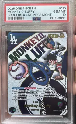 PSA 10 Monkey. D. Luffy EB02-010 Los Angeles Dodgers x ONE PIECE - Image 1