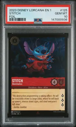 2023 DISNEY LORCANA EN 1-THE FIRST CHAPTER FOIL #125 STITCH - ABOMINATION PSA 10 - Image 1