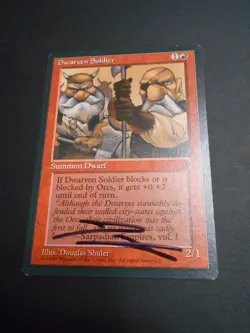 MTG Doug Shuler signed Fallen Empires Dwarven Soldier - Image 1