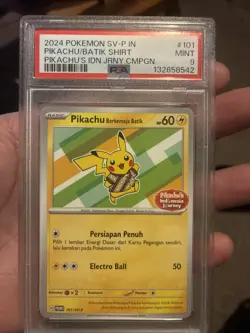 PSA 9 Pikachu Berkemeja Batik Promo 101/SV-P Journey Pokemon Indonesia - Image 1
