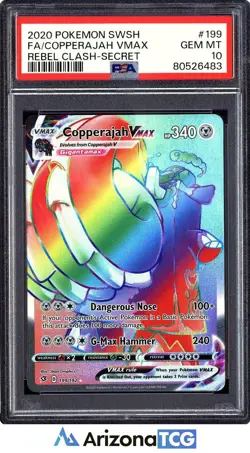 Pokemon 2020 Copperajah VMAX 199/192 Rainbow SR Rebel Clash GEM MINT PSA 10 - Image 1