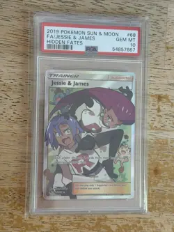 2019 Pokemon PSA 10 Jesse & James Full Art Trainer 68/68 Sun Moon Hidden Fates - Image 1