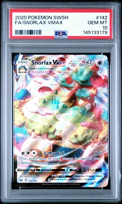 2020 POKEMON SWORD & SHIELD #142 FULL ART SNORLAX VMAX 142/202 GEM MINT PSA 10 - Image 1