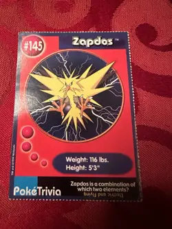 Vintage Zapdos Poke Trivia BK Mewtwo Strikes Back Burger King Pokemon Movie Card - Image 1