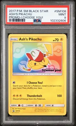 2017 POKEMON SM BLACK STAR PROMO I CHOOSE YOU! #SM108 ASH'S PIKACHU PSA 9 - Image 1