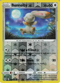 Bunnelby 214/264 Fusion Strike Reverse Holo Common Pokemon Card TCG Pokemon - Image 1