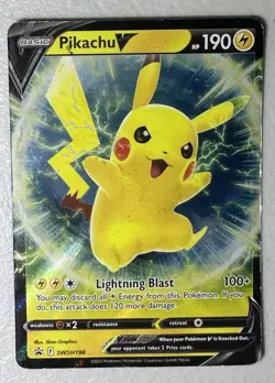 Pokemon TCG Pikachu v SWSH198 Holo Black Star Promo Card Mint Condition - Image 1