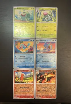 Pokemon 151 Reverse Holo Starter Lot Squirtle Charmander Bulbasaur 6 cards NM - Image 1