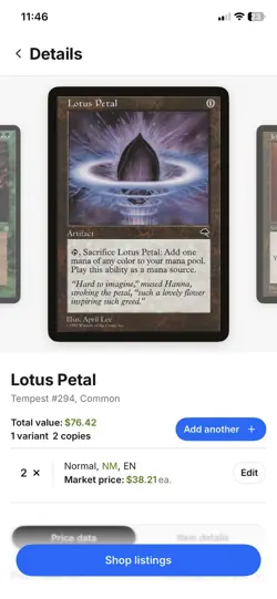 Magic: The Gathering Tempest Lotus Petal x2 #294 + Elves of Deep Shadow 1997 - Image 3