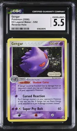 CGC 5.5 Gengar 5/92 Reverse Holo Stamped EX Legend Maker Pokemon Card - Image 1