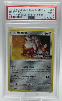2018 POKEMON SUN & MOON ULTRA PRISM #88 HEATRAN PRERELEASE PSA 9 MINT - Image 1