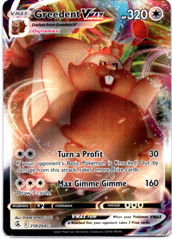 Pokemon TCG Greedent VMAX 218/264 Fusion Strike Full Art Holo Rare Near Mint - Image 1
