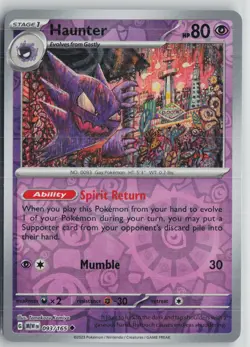 NM Haunter 093/165 Uncommon 151 Pokemon Reverse Holo - Image 1