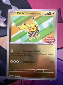 Special Pokemon TCG Indonesia Pikachu Berkemeja Batik Reverse Holo 191/SV-P - Image 1