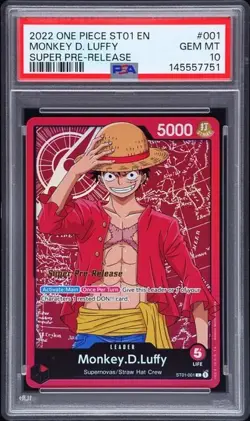 2022 ONE PIECE ST01-001 MONKEY D. LUFFY SUPER PRE RELEASE PSA 10 GEM MINT - Image 1