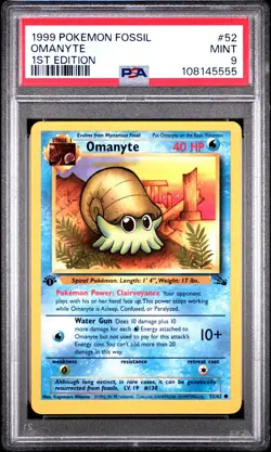 1999 POKEMON FOSSIL 1ST ED #52 OMANYTE PSA 9 - Image 1