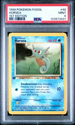 1999 POKEMON FOSSIL 1ST ED #49 HORSEA PSA 9 - Image 1