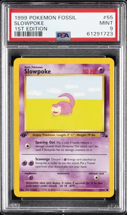 1999 POKEMON FOSSIL 1ST EDITION #55 SLOWPOKE PSA 9 - Image 1