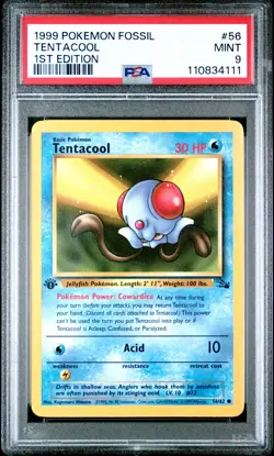 1999 POKEMON FOSSIL 1ST ED #56 TENTACOOL PSA 9 - Image 1