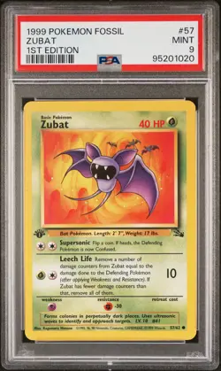 1999 POKEMON FOSSIL 1ST ED #57 ZUBAT PSA 9 - Image 1