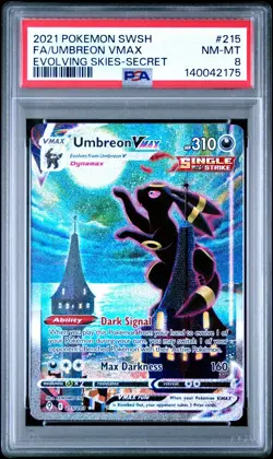 POKEMON UMBREON VMAX 2021 EVOLVING SKIES 215/203 Alt Art Secret Rare PSA 8 - Image 1