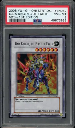 2008 YugiOh STRT.DK. #EN042 Gaia Kngt/Fc. Of Earth 5D'S- 1st Edition PSA 8 - Image 1