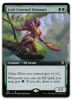 Leaf-Crowned Visionary (Extended Art) #414 (NM) Dominaria United DMU Magic MTG - Image 1