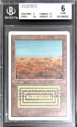1993 MTG Unlimited Scrubland Magic the Gathering BGS 6 EX-MT - Image 1